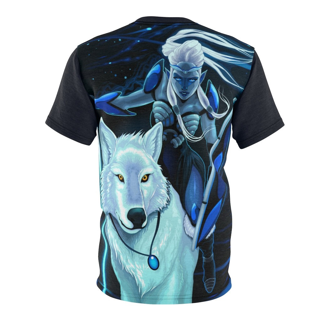 Female Elf Warrior and White Wolf Unisex Tee