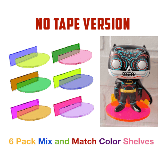 Funko Pop Vinyl Acrylic Wall Stand, Stick On, Single Shelf Neon Colors Mix and Match No tape Version