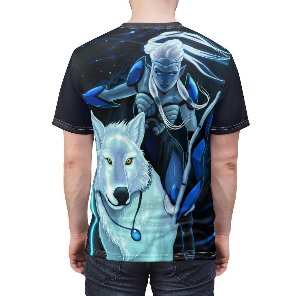 Female Elf Warrior and White Wolf Unisex Tee