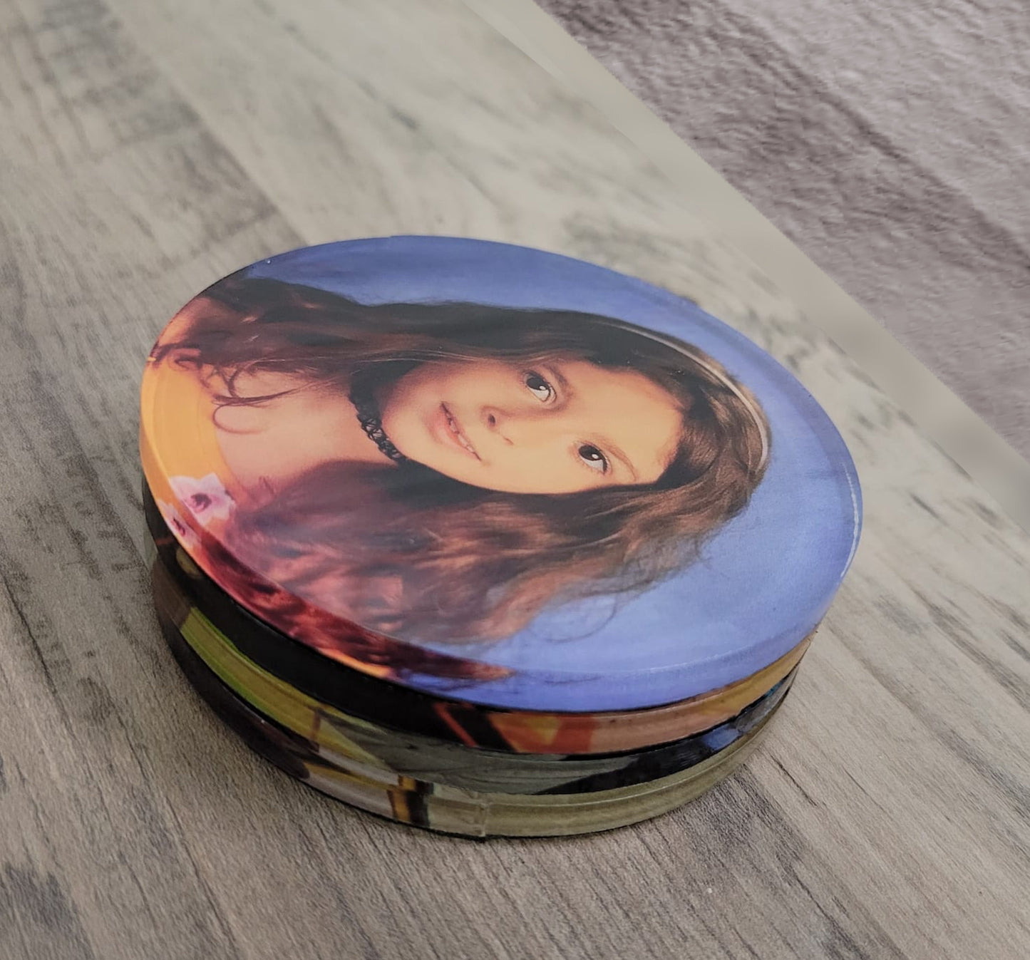 Custom Made Plexiglass Round Coasters Family Photo, or any theme ideal for Valentines Day