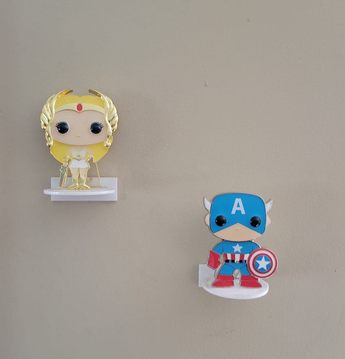 For Funko Pop Vinyl or Funko Pin, White Acrylic Wall Stand, Stick On, Single Shelf No Nails or Screws