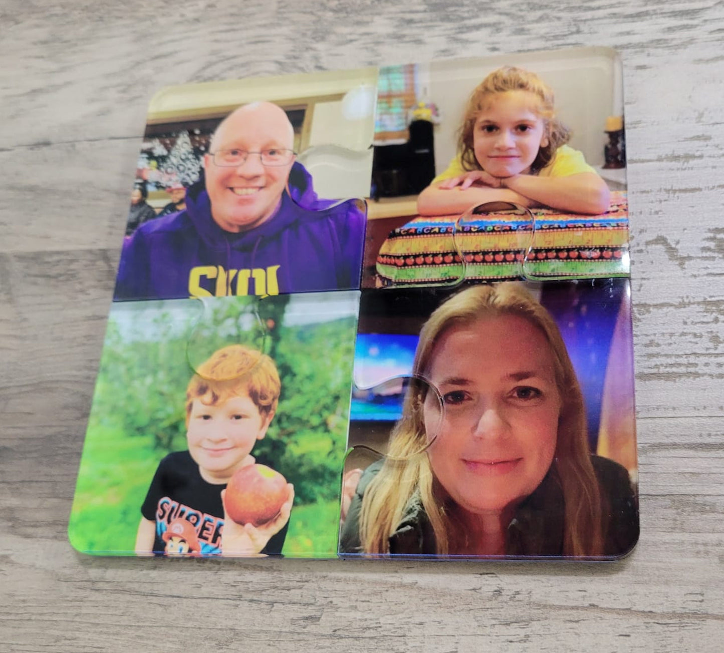 Custom Made Plexiglass Puzzle Coasters Family Photo, or any theme ideal for Father Day