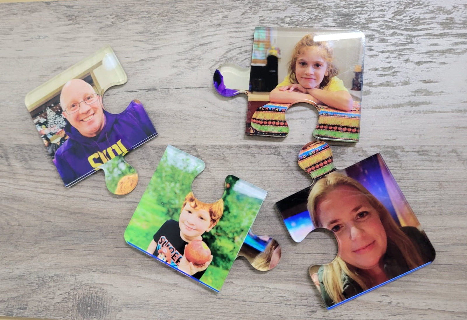 Custom Made Plexiglass Puzzle Coasters Family Photo, or any theme ideal for Father Day