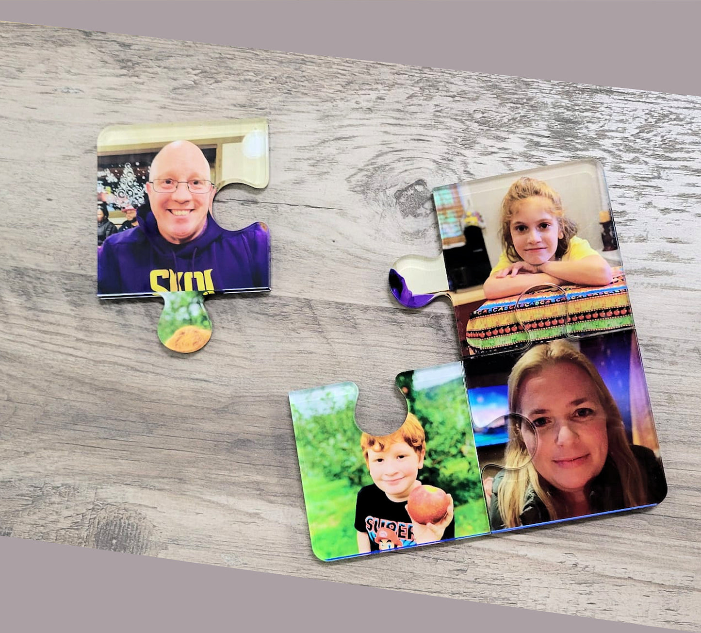 Custom Made Plexiglass Puzzle Coasters Family Photo, or any theme ideal for Father Day