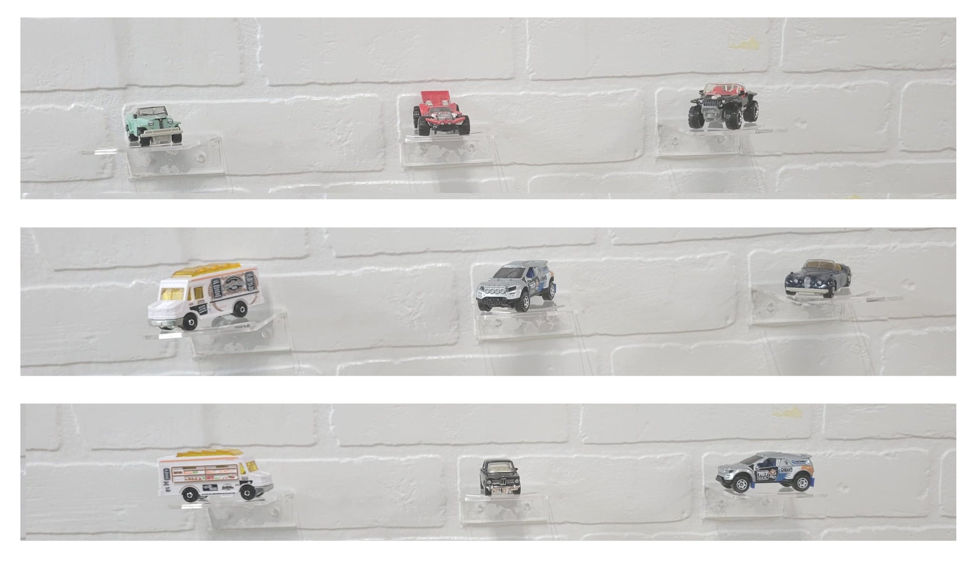 6 Pack Mini Shelves, for Diecast 1:64, Double Tape, Hot Wheels, Matchbox and more