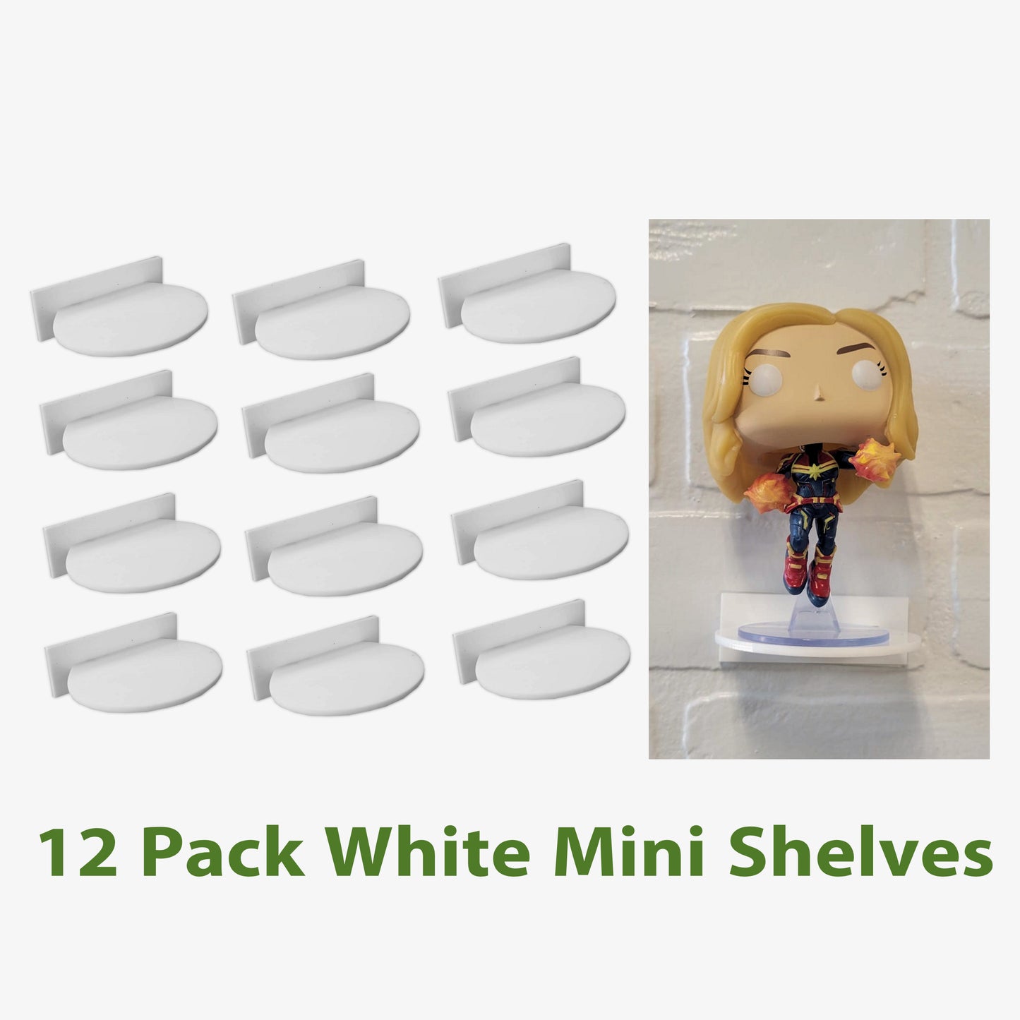 For Funko Pop Vinyl or Funko Pin, White Acrylic Wall Stand, Stick On, Single Shelf No Nails or Screws