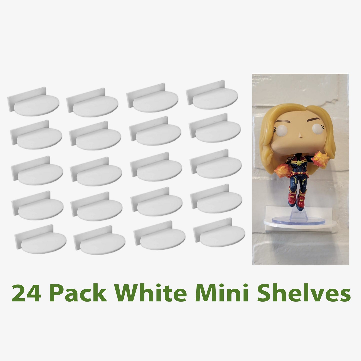 For Funko Pop Vinyl or Funko Pin, White Acrylic Wall Stand, Stick On, Single Shelf No Nails or Screws