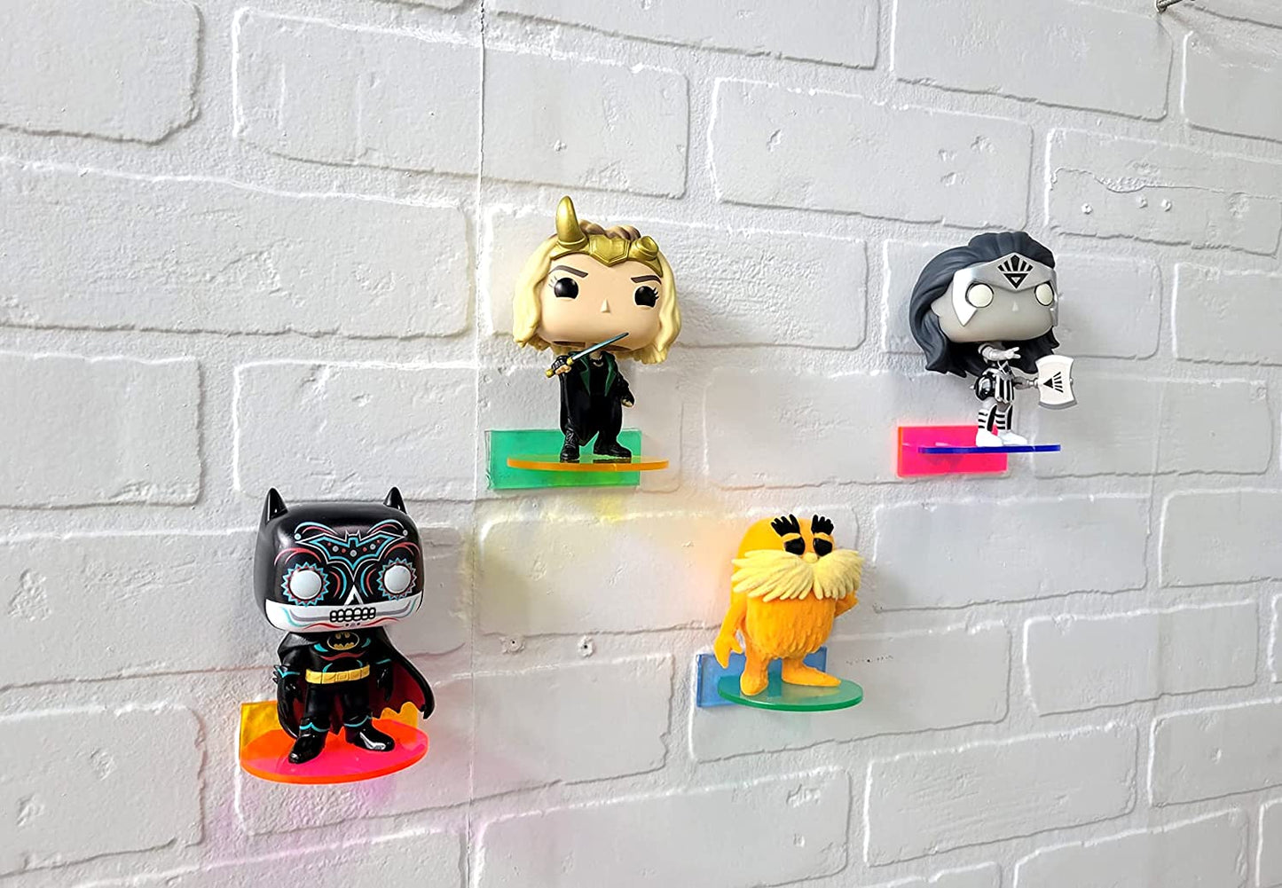 Funko Pop Vinyl Acrylic Wall Stand, Stick On, Single Shelf Neon Colors Mix and Match No tape Version