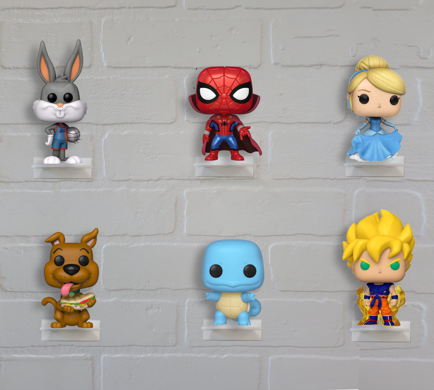 For Funko Pop Vinyl or Funko Pin, White Acrylic Wall Stand, Stick On, Single Shelf No Nails or Screws