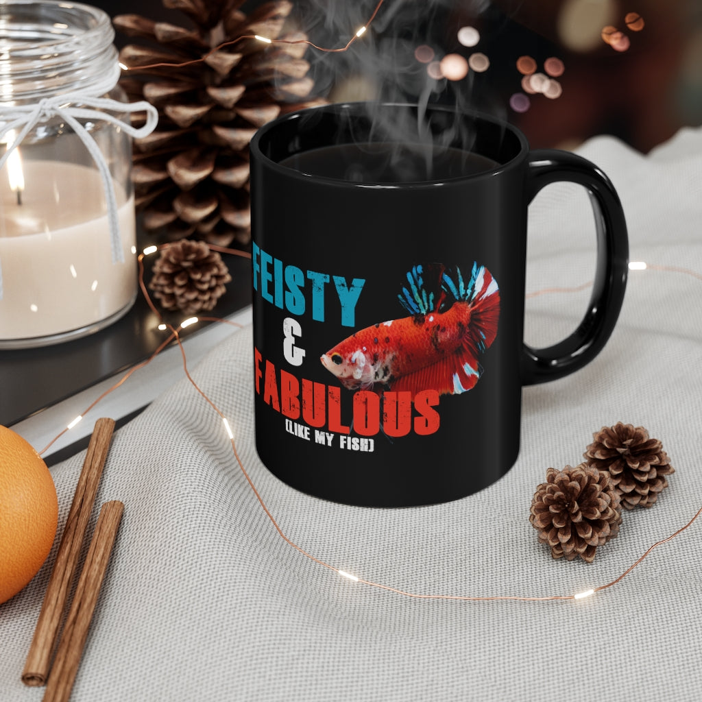 NW Bettas "Feisty & Fabulous" Black mug 11oz