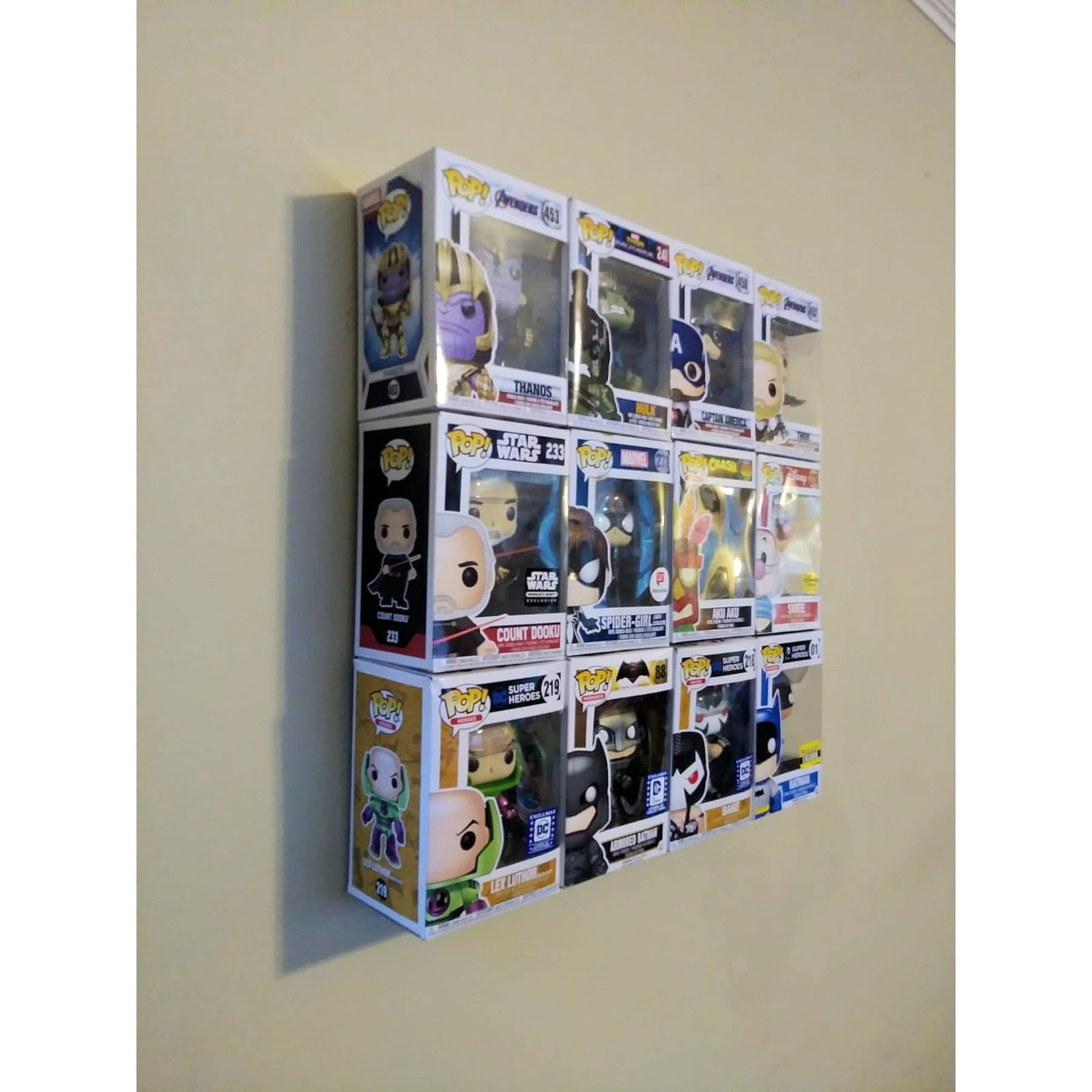 In Box Funko Pop, Wall Display Case, Frameless, Shelfless, No Assembly required, just hang on