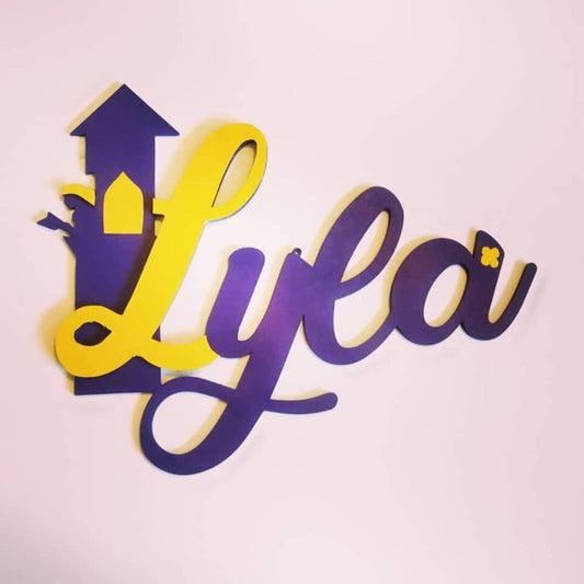 Wood Custom Name Sign with Tower, 2 colors, Rapunzel, Princess and more